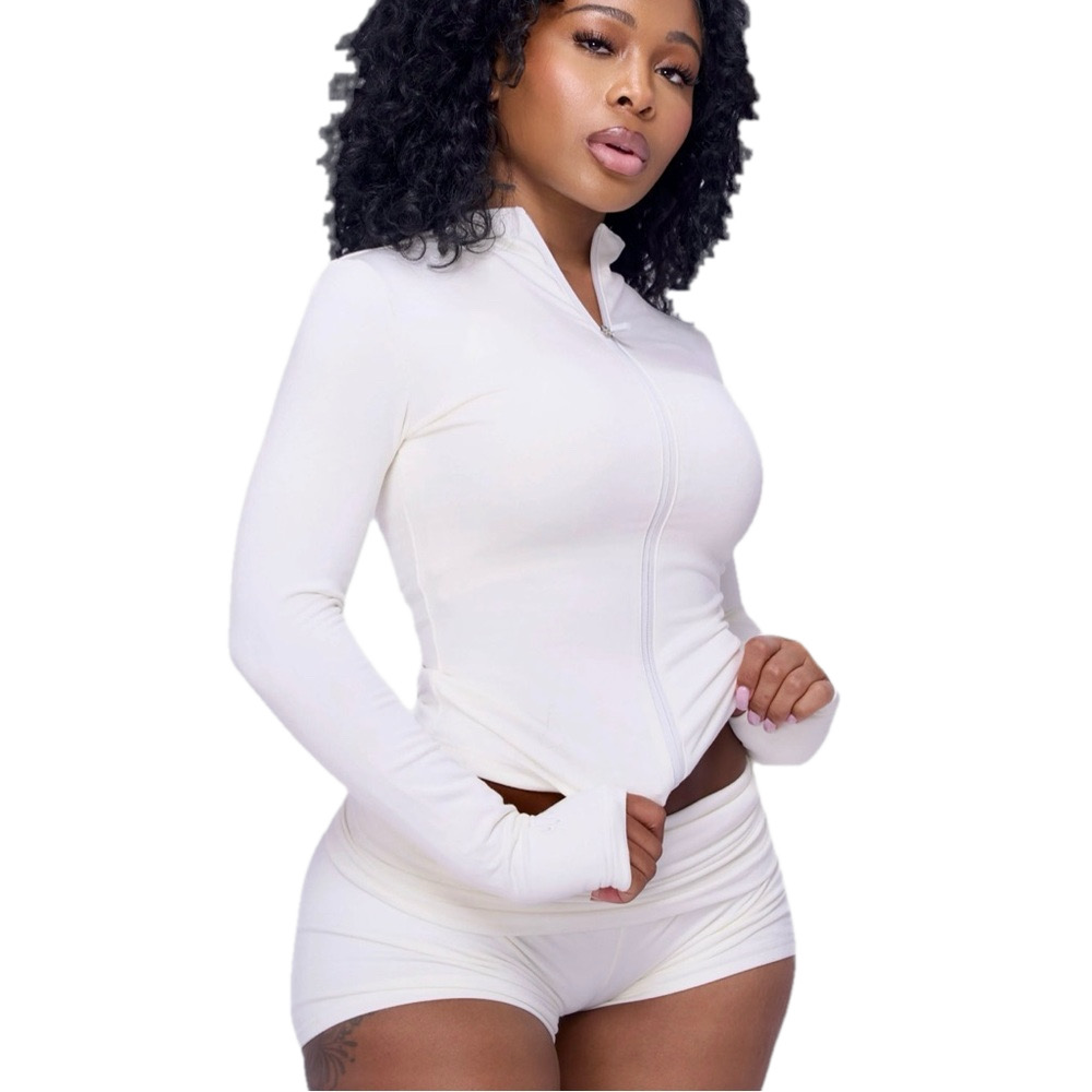 NEW WAYDAMIN Womens Seamless Zip-up Soft Jacket Size S Pure White